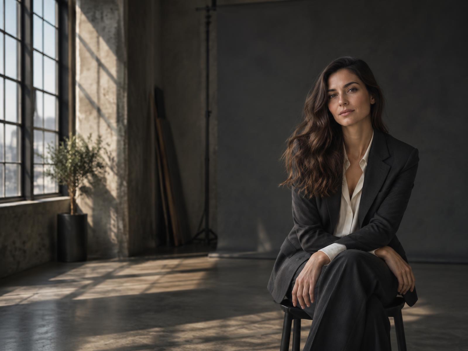 Concept portrait of a founder in a Chicago-inspired daylight photography studio